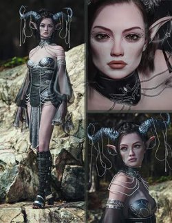 CB Maeriel HD Character, Clothing and Horns For Genesis 9