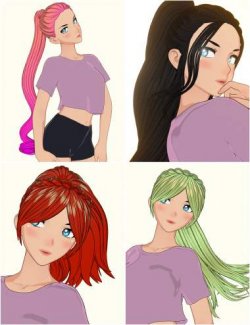 Toon Style Multi-Style Ponytail Hair for Genesis 9