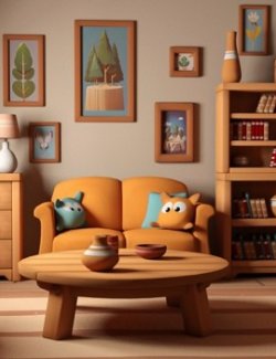 Cozy Cartoon World Living Room