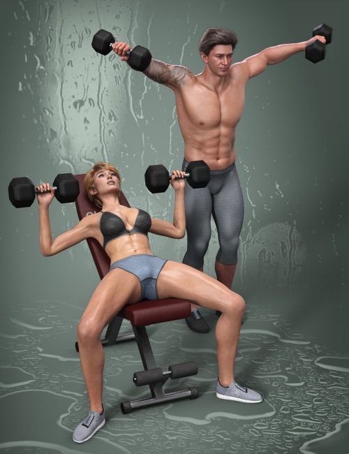 Click here to see preview images for "MD Olympus Gym Bench, Dumbbell and Poses for Genesis 8 and 9" MD Olympus Gym Bench, Dumbbell and Poses for Genesis 8 and 9
