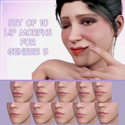 Click here to see preview images for "Set of 10 Lip Morphs for Genesis 9" Set of 10 Lip Morphs for Genesis 9