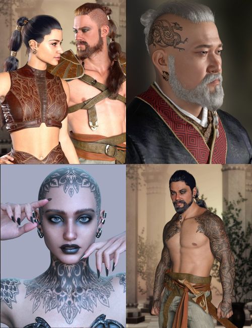 Click here to see preview images for "MRL Combinations : Warrior Braid, Beard and Tattoos Bundle For Genesis 9" MRL Combinations : Warrior Braid, Beard and Tattoos Bundle For Genesis 9