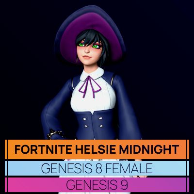 Click here to see preview images for "Fortnite Helsie Midnight for Genesis 8 and 9" Fortnite Helsie Midnight for Genesis 8 and 9