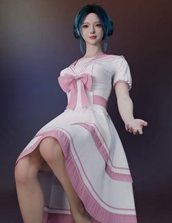 dForce Sailor Collar Short Sleeve Ruffle Dress Outfit for Genesis 9