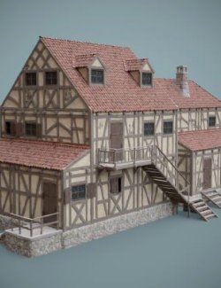 Medieval Timber Frame House Exterior Prop 06 Daz