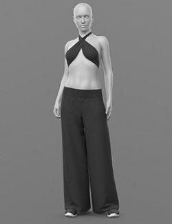 Bandage Top Wide Trousers and Sneakers 2v G8 Female
