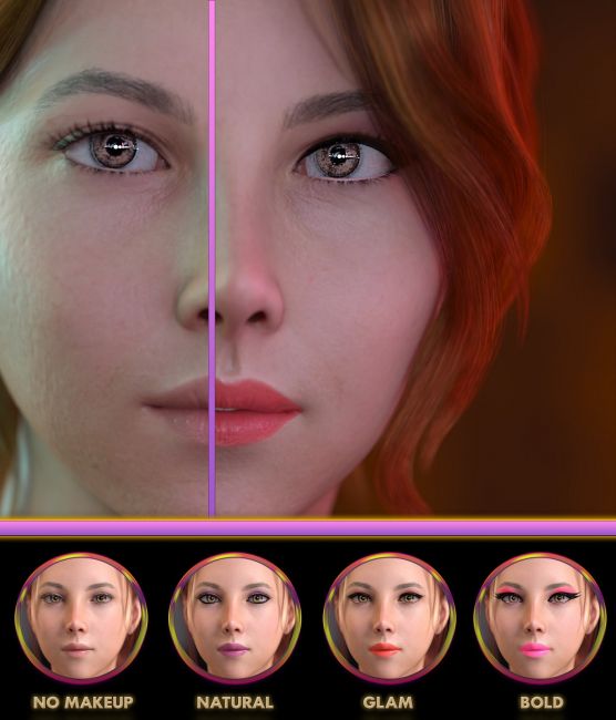 Click here to see preview images for "DD Makeup Editor – Iray Uber Skin Makeup Tool for G8F" DD Makeup Editor – Iray Uber Skin Makeup Tool for G8F