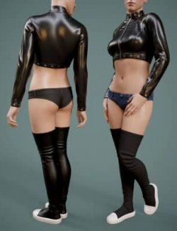 Short Leather Jacket with Denim Pants and High Boots for Gen