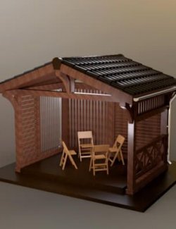 Wooden Gazebo Pergola 3D Model AQ3D