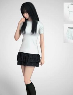 YYX Essential Fitted Tee & Layered Ruffle Mini Skirt Set