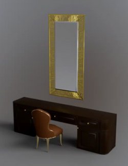 Modern Dressing Table Set with Mirror & Chair 3D Model
