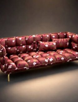 Luxury Floral Tufted Sofa 3D Model AQ3D