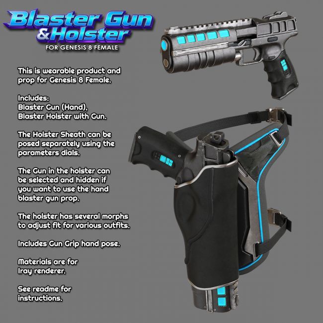 Click here to see preview images for "Exnem Blaster Gun & Holster for Genesis 8 Female" Exnem Blaster Gun & Holster for Genesis 8 Female