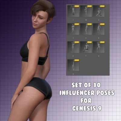 Click here to see preview images for "Set of 10 Influencer Poses for Genesis 9" Set of 10 Influencer Poses for Genesis 9