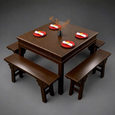 Click here to see preview images for "Wooden Dining Table Set With Benches 3D Model AQ3D" Wooden Dining Table Set With Benches 3D Model AQ3D