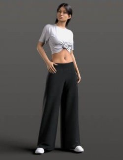 Wide Trousers and Sneakers 2v Shirt with Knot G8 Female