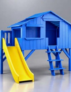 Kids Outdoor Playhouse With Slide 3D Model AQ3D