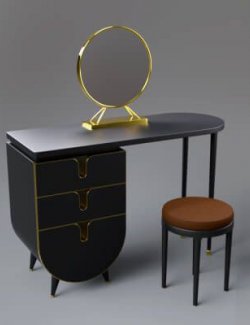 Modern Dressing Table With Mirror & Stool AQ3D