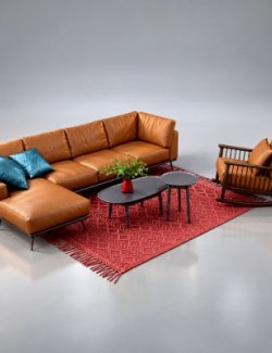 Modern L Shaped Sofa Set With Rocking Chair and Rug AQ3D